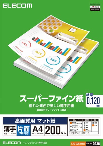 スーパーファイン紙 高画質用薄手片面A4 200枚