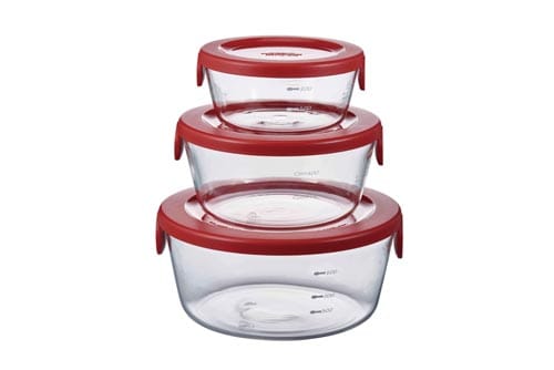 耐熱ガラス製保存容器 丸3個セット レッド