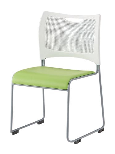 MCX−02チェア背樹脂メッシュ白座合皮緑