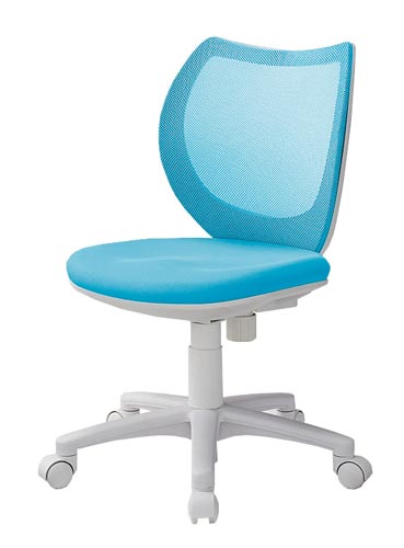 フローラル回転イス肘なし背メッシュ座布ブルー