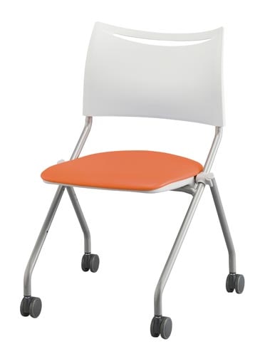 LTS−4Nネスティングチェア脚銀背樹脂座合皮橙