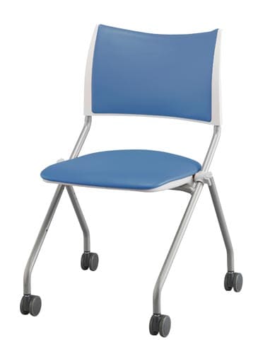 LTS−4Nネスティングチェア脚銀背パッド座合皮青