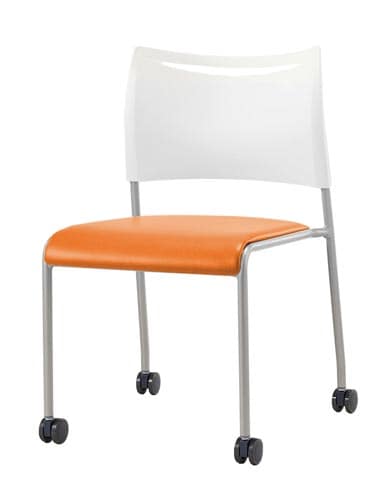 LTS−4Cキャスターチェア脚銀背樹脂座合皮橙