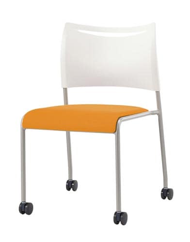 LTS−4Cキャスターチェア脚銀背樹脂座布橙