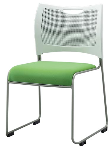 MCXチェア背樹脂メッシュ白座ダイメトロール布緑