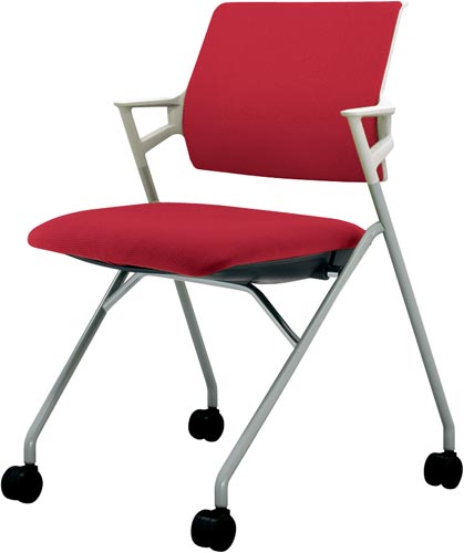 ピエガ 背クッション 白シェル塗装脚 カーマイン