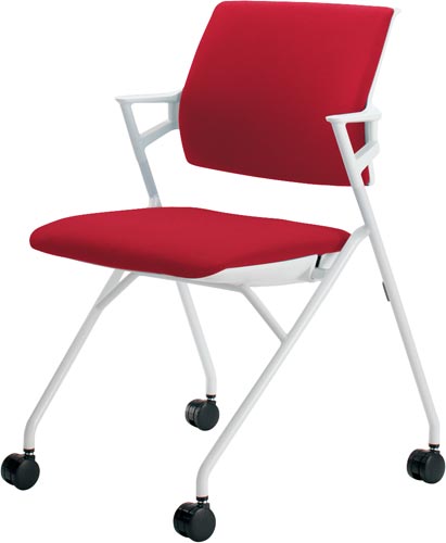 ピエガ 背クッション白シェル白塗装脚カーマインSC