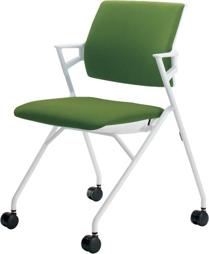 ピエガ 背クッション 白シェル白塗装脚 Oグリーン