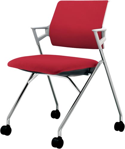 ピエガ 背クッション 白シェルメッキ脚 カーマイン