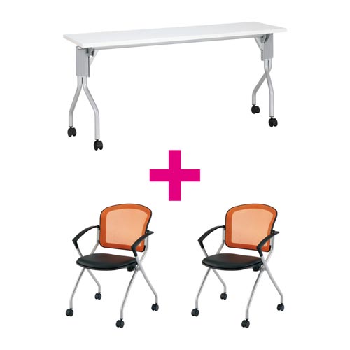 セット品 UP1545WH&MNチェア肘付オレンジ