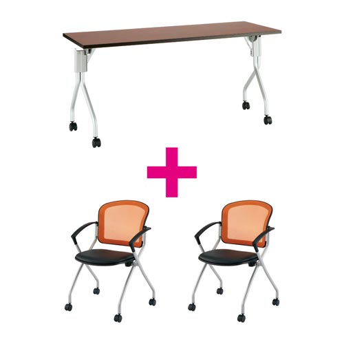 セット品 UP1560DB&MNチェア肘付オレンジ