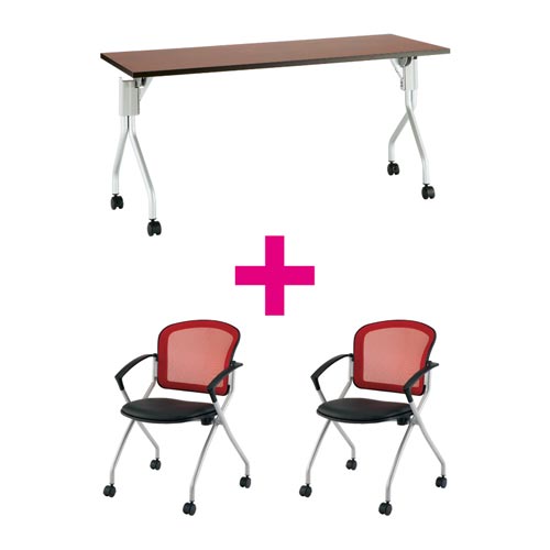 セット品 UP1560DB&MNチェア肘付レッド