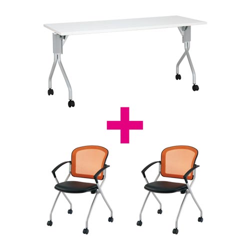 セット品 UP1560WH&MNチェア肘付オレンジ