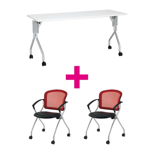 セット品 UP1560WH&MNチェア肘付レッド