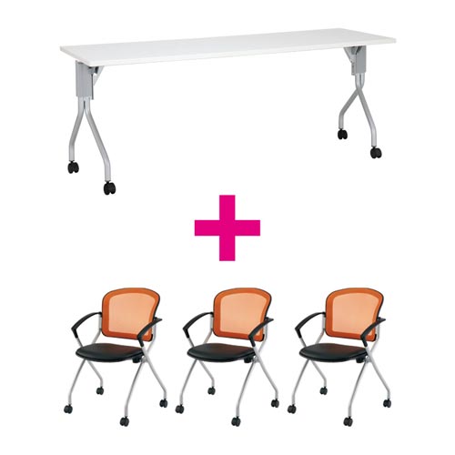 セット品 UP1860WH&MNチェア肘付オレンジ