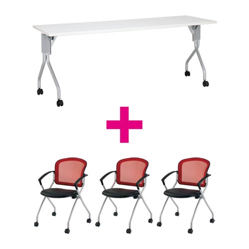 セット品 UP1860WH&MNチェア肘付レッド