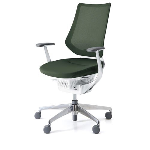 イング メッシュバーチカル本体白アルミ脚深緑硬床用