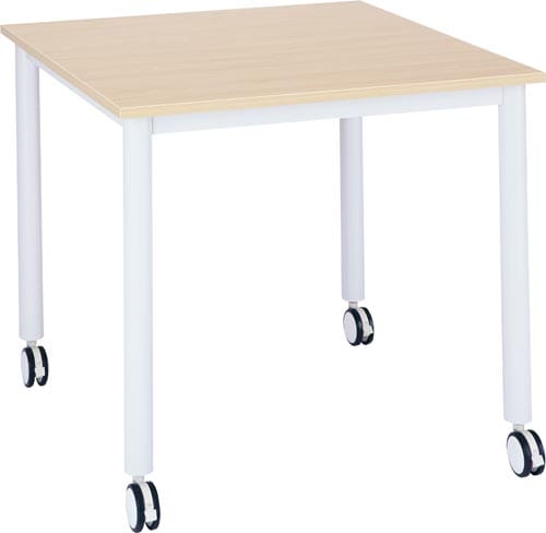 キャスターテーブルホワイト脚 正方形 ナチュラル