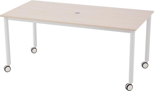 キャスターテーブルホワイト脚 長方形 ナチュラル