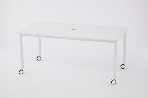 キャスターテーブルホワイト脚 長方形 ホワイト