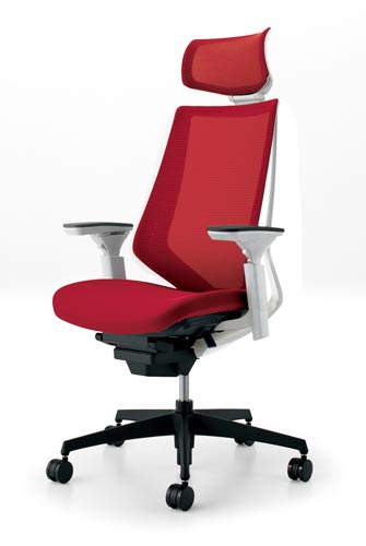 デュオラメッシュ白樹脂脚 H可動肘カーマイン V