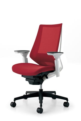 デュオラメッシュ白樹脂脚ランバー可動肘カーマインV