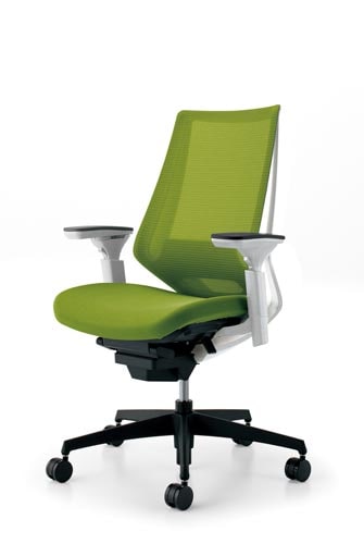 デュオラメッシュ白樹脂脚ランバー可動肘LオリーブV