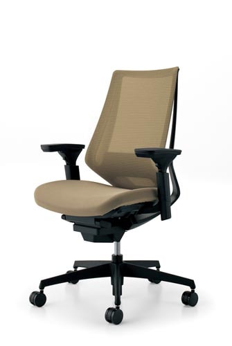 デュオラメッシュ黒樹脂脚ランバー可動肘SベージュV