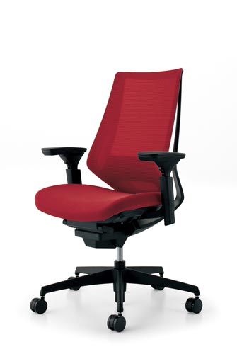 デュオラメッシュ黒樹脂脚ランバー可動肘カーマインV