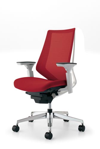 デュオラメッシュ白アルミ脚 可動肘カーマイン V