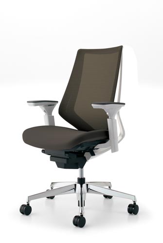 デュオラメッシュ白アルミ脚可動肘ダークグレーV