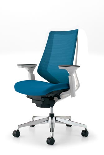 デュオラメッシュ白アルミ脚 可動肘 ターコイズV