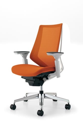 デュオラメッシュ白アルミ脚可動肘タンジェリンV