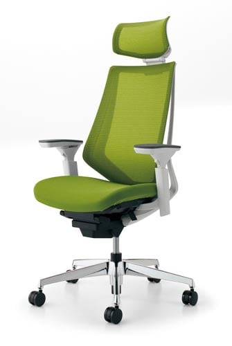 デュオラメッシュ白アルミ脚 H可動肘LオリーブV