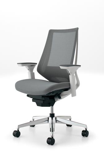 デュオラメッシュ白アルミ脚ランバー可動肘SグレーV