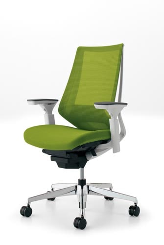 デュオラメッシュ白アルミ脚ランバー可動肘オリーブV