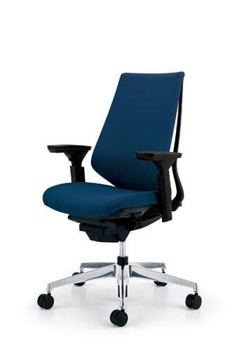 デュオラクッション黒アルミ脚 可動肘Pブルー V