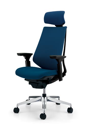 デュオラクッション黒アルミ脚 H可動肘PブルーV