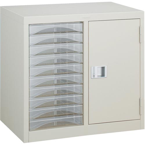 レターケースA4型・扉棚付コンビ浅型引出し10個