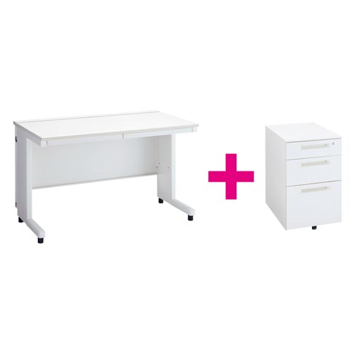 セット品TT−L平机幅12WH白+3段ワゴンWH