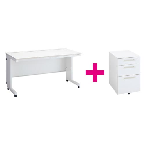 セット品TT−L平机幅14WH白+3段ワゴンWH