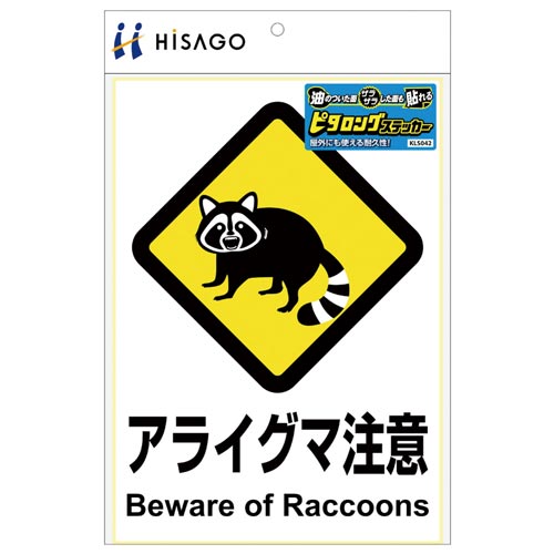サインステッカー アライグマ注意 A4 縦1面