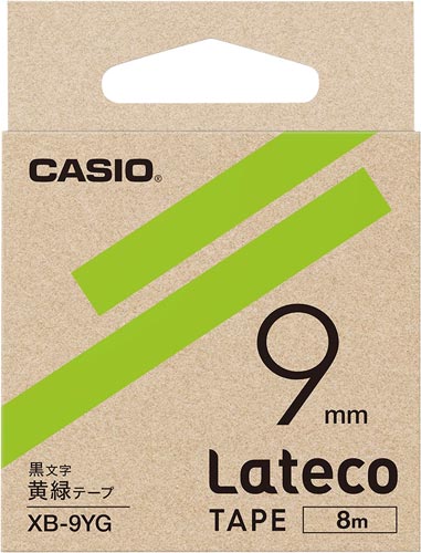 LATECO 黄緑色テープ 9mm 黒文字