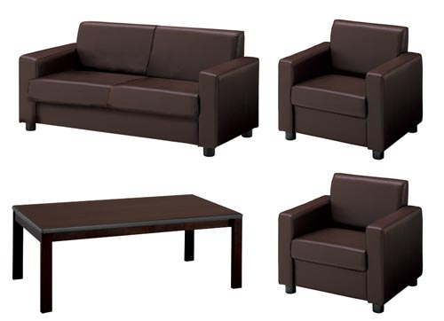 セット品 ベーシスソファエコレザーDBR2P