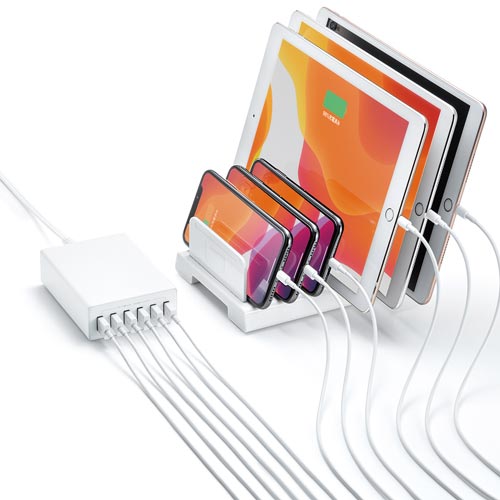 USB充電器(6ポート・合計12A・ホワイト)