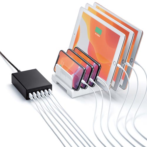 サンワサプライ ＵＳＢ充電器（６ポート・合計１２Ａ）｜カウネット