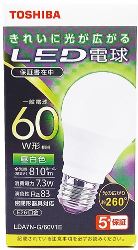 東芝ライテック ｌｅｄ電球 ｅ２６ ａ型 全方向６０ｗ カウネット