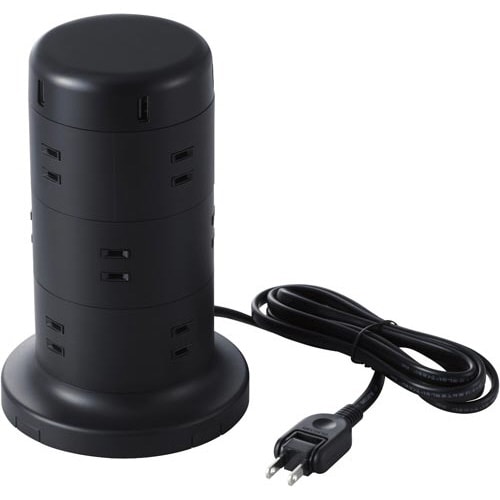 タワー型タップ/12個口/雷サージ/2m/ブラック