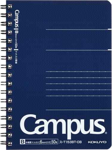 キャンパスツインリングノート(ドット罫)ブルー×5