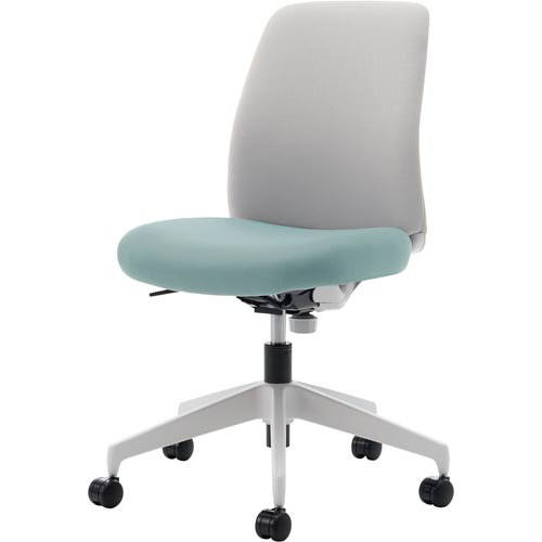 オプティローチェア背Lグレー座Wターコイズ 白脚